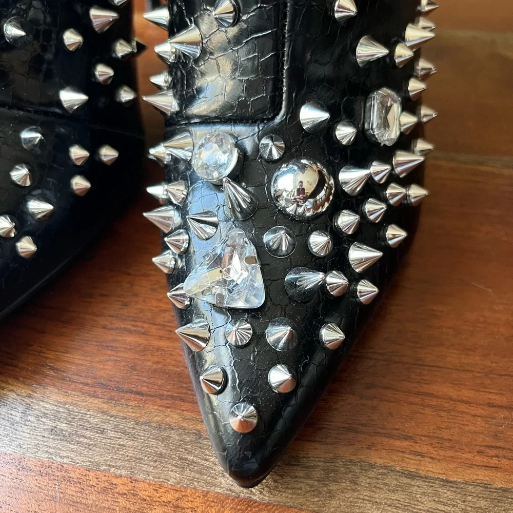 Steve Madden Viceroy Embellished Black Stiletto Heel Ankle Boots - Picture 3 of 12